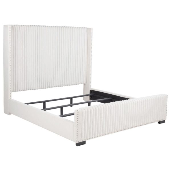 Asy King Bed, Channel Tufted Wingback Headboard, White Upholstery Online Hot Sale