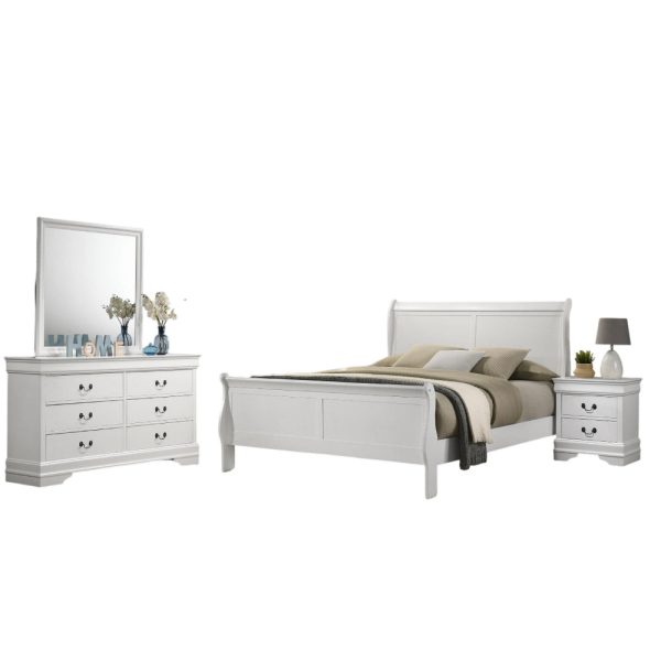 Nim 4pc Full Size Bedroom Set, Dresser, Modern White Sleigh Headboard For Cheap