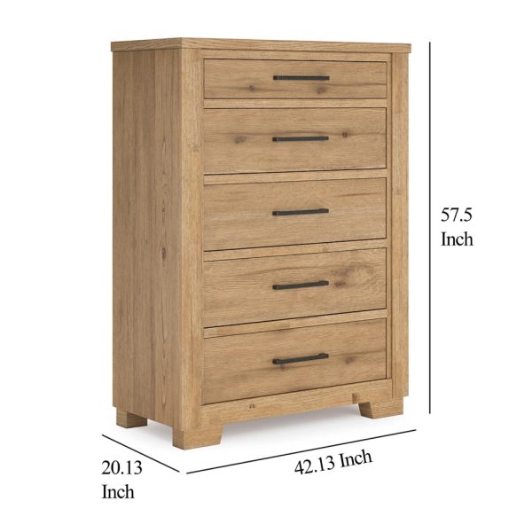Ashley Dani Tall Dresser Chest | 5 Drawer | 58  Rustic Brown Solid Hardwood Online now - Image 5