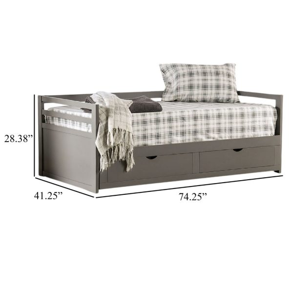 Twin Daybed with Trundle, 2 Storage Drawers, Classic Gray Solid Wood Online now - Image 5