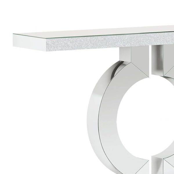 Console Table, 43 Inch Mirrored Silver, Rectangular Top, O Shaped Base Cheap - Image 3