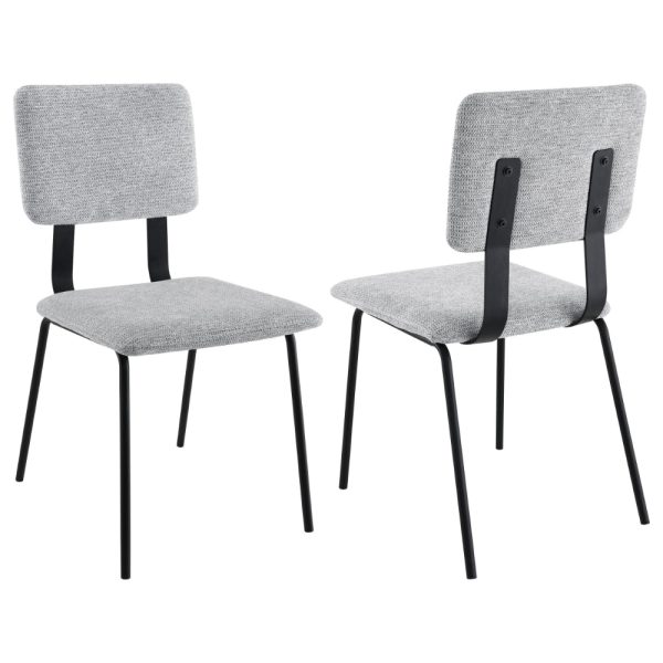 Kelli Dining Chair Set of 2, Gray Fabric Foam Cushions, Black Metal Online