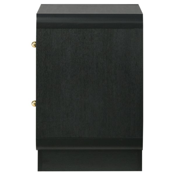 Cavy Nightstand, 2 Storage Drawers, Black Wood, Round Gold Knobs For Discount - Image 4