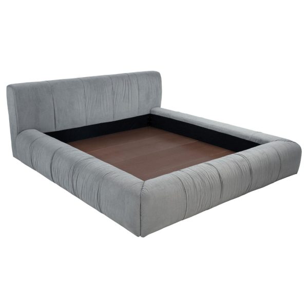 Limo King Platform Bed, Gray Upholstered Pleated Frame, Low Profile For Sale