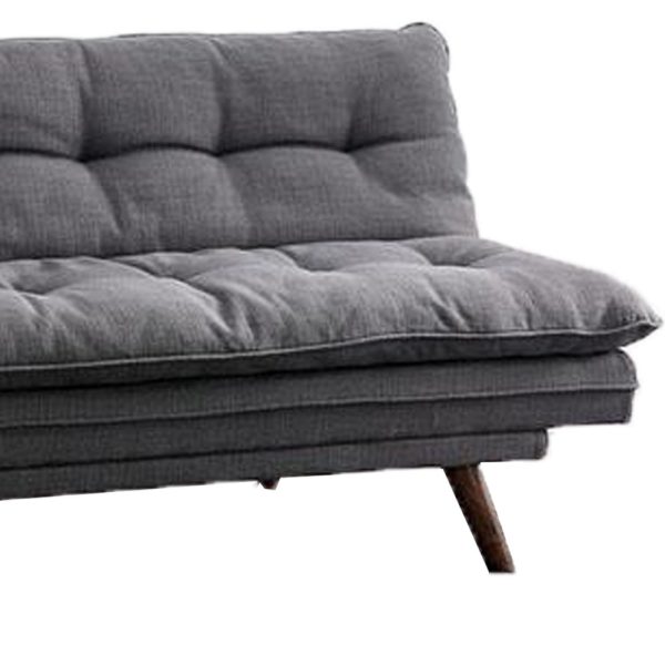 Futon Sofa, Gray Fabric Upholstered, Button Tufting, Solid Wood Frame Online Hot Sale - Image 3