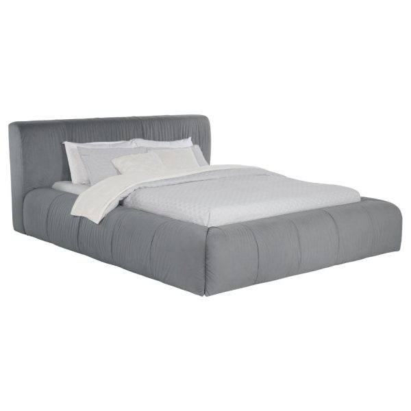 Limo Queen Platform Bed, Gray Upholstered Pleated Frame, Low Profile Sale - Image 2