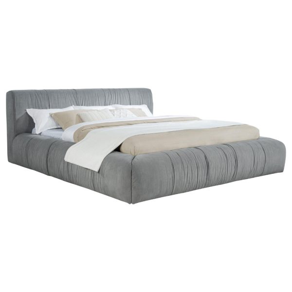 Limo King Platform Bed, Gray Upholstered Pleated Frame, Low Profile For Sale - Image 2