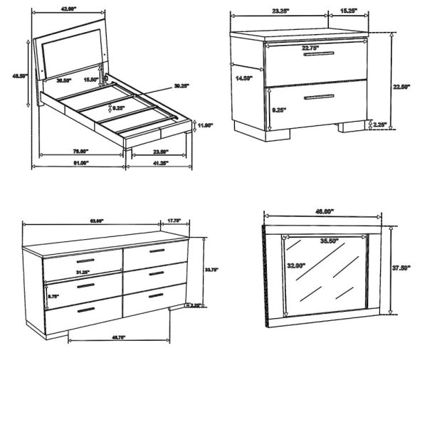 Sok 4pc Twin Size Bedroom Set, Modern White, LED Upholstered Headboard Online Sale - Image 5