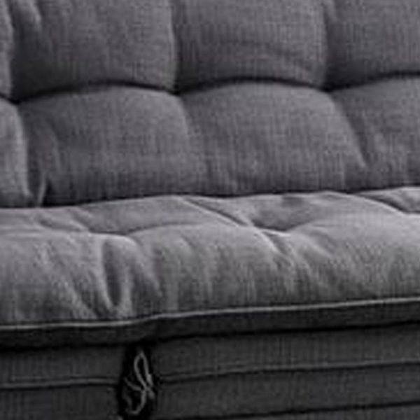 Futon Sofa, Gray Fabric Upholstered, Button Tufting, Solid Wood Frame Online Hot Sale - Image 4