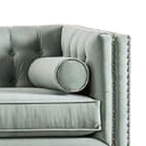 Leone Sofa, Tufted Teal Blue, 2 Bolster Pillows, Nailhead, 93 Inch Sale - Image 3