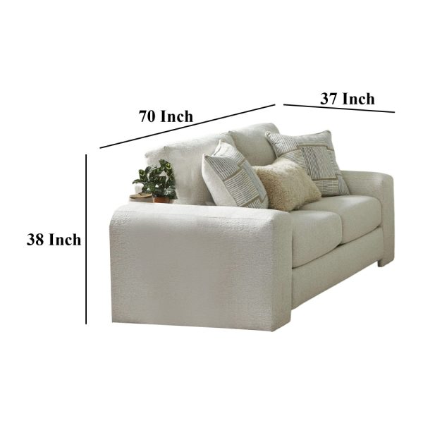 Rane Loveseat, Beige Chenille, 3 Accent Pillows, Solid Wood, 70 Inch For Cheap - Image 5