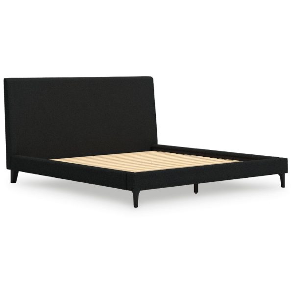 Ashley Mooran King Size Bed | Black Boucle Upholstery | Tall Panel Solid Wood For Discount - Image 3