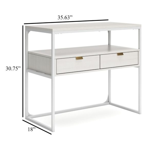 Ashley Deni Credenza Desk I White Wood I 2 Drawers 1 Shelf I Metal 36  Frame Online Sale - Image 5