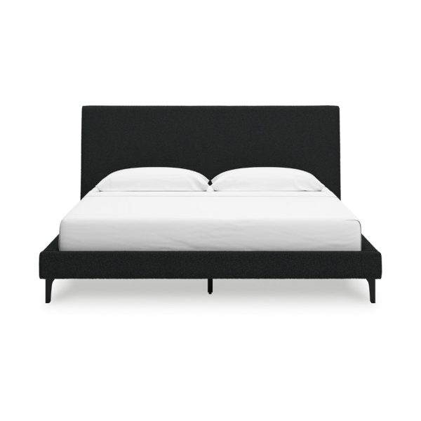 Ashley Mooran King Size Bed | Black Boucle Upholstery | Tall Panel Solid Wood For Discount - Image 2