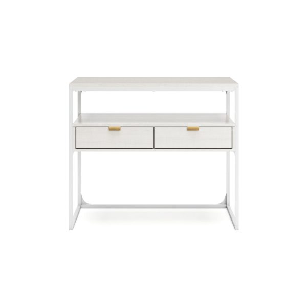 Ashley Deni Credenza Desk I White Wood I 2 Drawers 1 Shelf I Metal 36  Frame Online Sale - Image 2