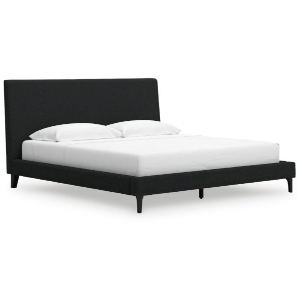 Ashley Mooran King Size Bed | Black Boucle Upholstery | Tall Panel Solid Wood For Discount