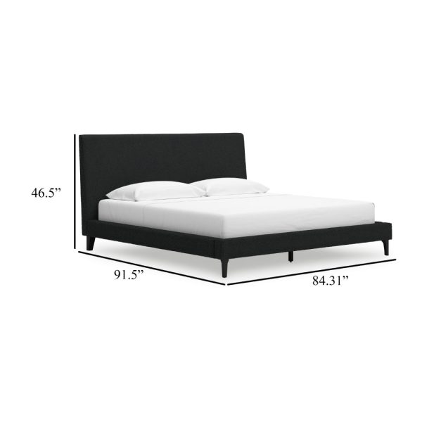 Ashley Mooran King Size Bed | Black Boucle Upholstery | Tall Panel Solid Wood For Discount - Image 5