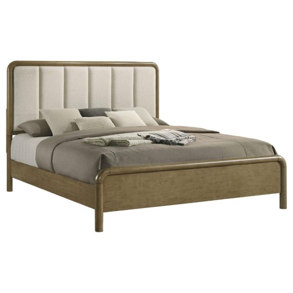 Deon Queen Bed, Vertical Channel Tufted Beige Boucle Upholstery, Brown Cheap - Image 2