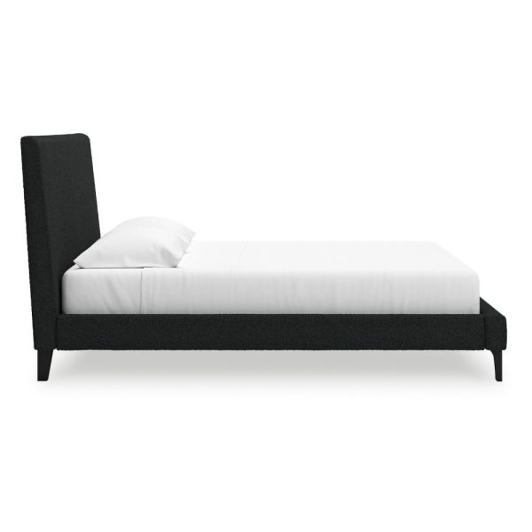 Ashley Mooran King Size Bed | Black Boucle Upholstery | Tall Panel Solid Wood For Discount - Image 4