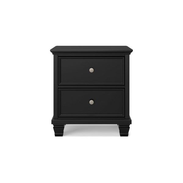 Ashley Lemo Nightstand | 2 Wide Drawers | Nickel Knobs | Black Solid Wood Cheap - Image 2