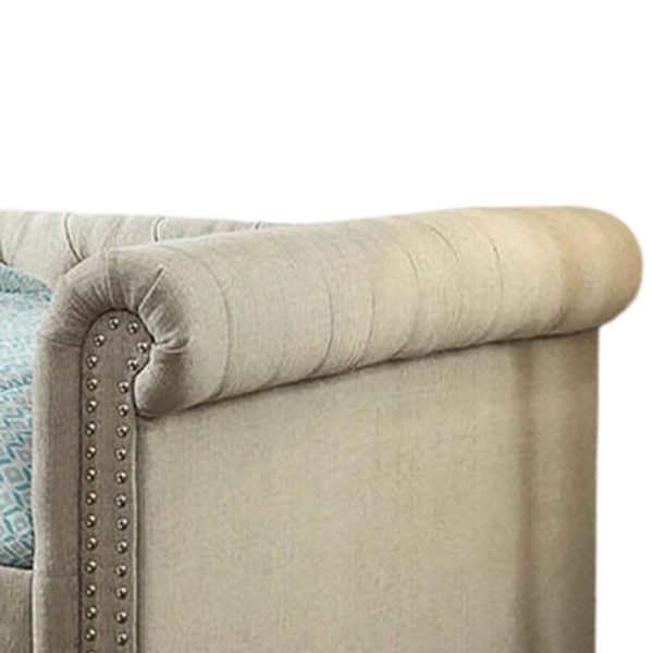 Leap Queen Daybed with Trundle, Button Tufting, Beige Linen Upholstery For Cheap - Image 3