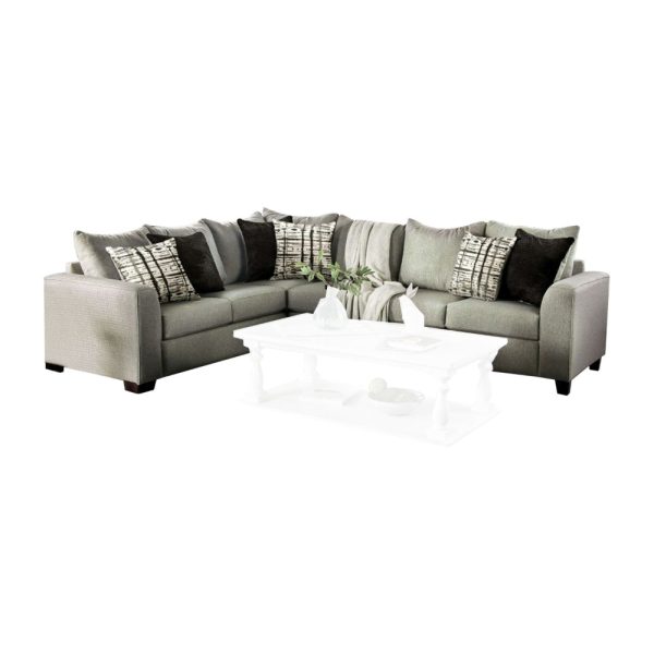 Nate Sectional L Sofa, Gray Linen,  6 Accent Throw Pillows, 107 Inch Discount