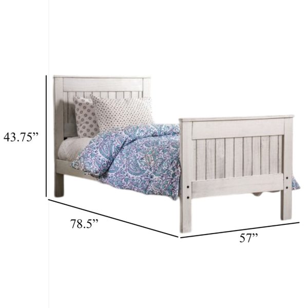 Waly Full Bed, Farmhouse Plank Design, Classic White Solid Pine Wood Hot on Sale - Image 5