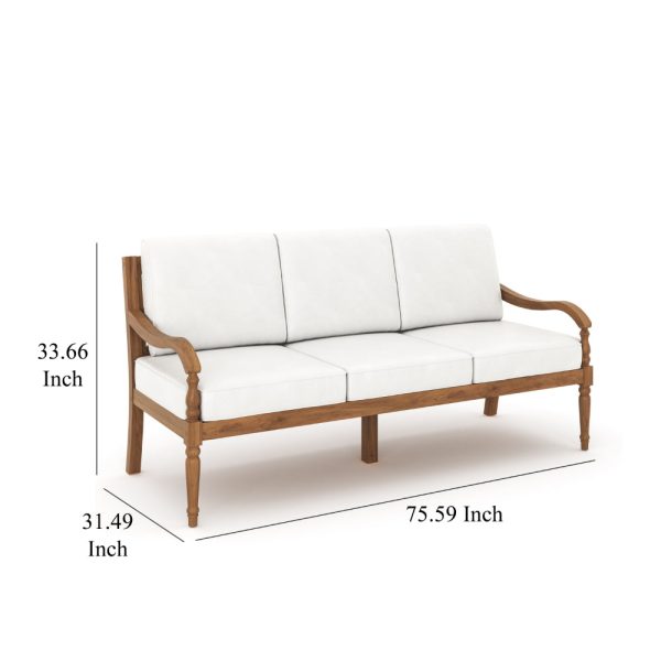 Pena Outdoor Sofa, White Linen Cushions, 76 Inch Brown Acacia Wood on Sale - Image 5