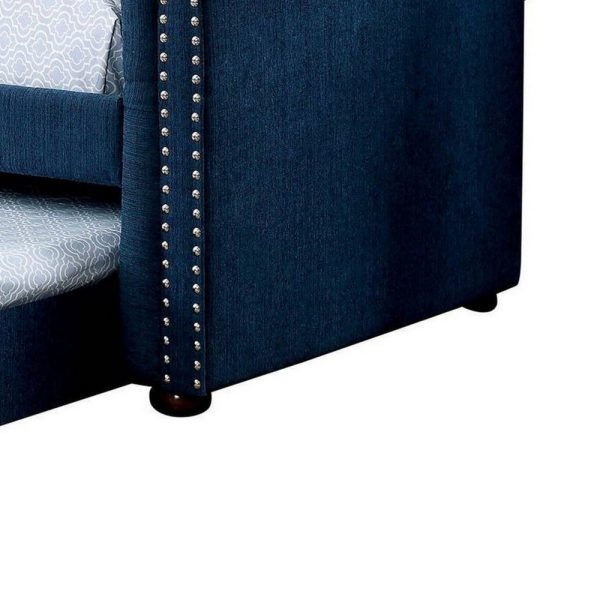Leap Daybed with Trundle, Button Tufting, Navy Blue Linen Upholstery Discount - Image 4