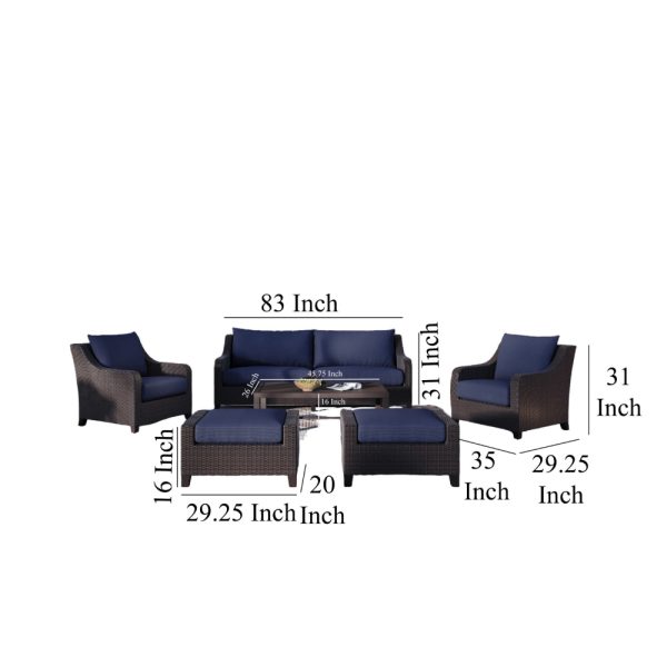 Kyl 6pc Outdoor Sofa, Chairs, Ottoman and Coffee Table Set, Blue, Gray For Sale - Image 5