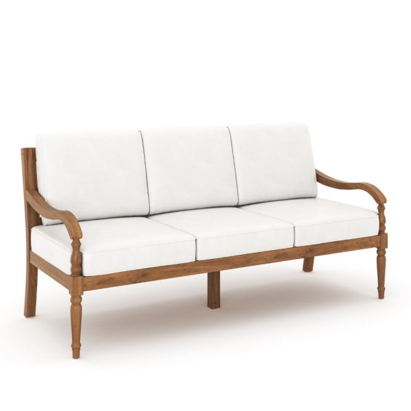 Pena Outdoor Sofa, White Linen Cushions, 76 Inch Brown Acacia Wood on Sale