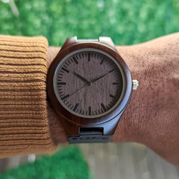 Personalized Energico Wooden Watch | Black Leather Supply - Image 4