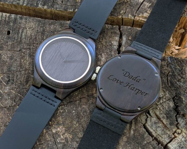 Personalized Energico Wooden Watch | Black Leather Supply - Image 5