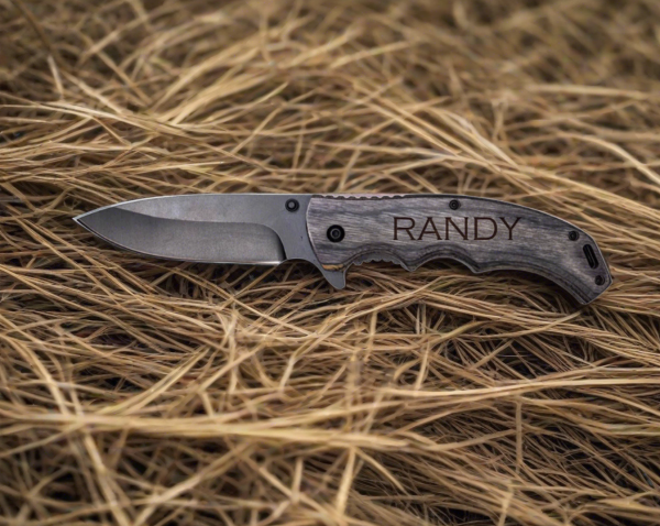 Set of 5 Personalized Black Blade Grey Wood Handle Knife Discount - Image 3