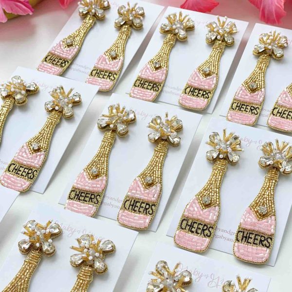 Pink Cheers Champagne Bottle Beaded Earrings Discount - Image 2