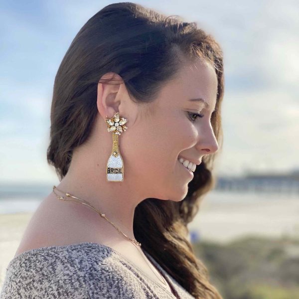 Bride Champagne Bottle Beaded Earrings For Sale - Image 2