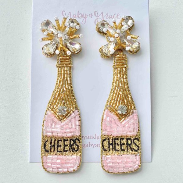 Pink Cheers Champagne Bottle Beaded Earrings Discount
